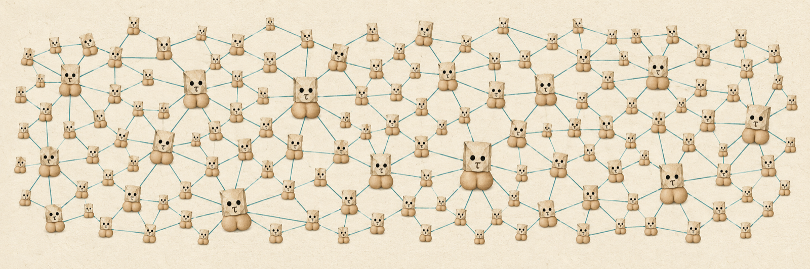 The Subnutz Network: many paper-bag nut nodes connected by lines